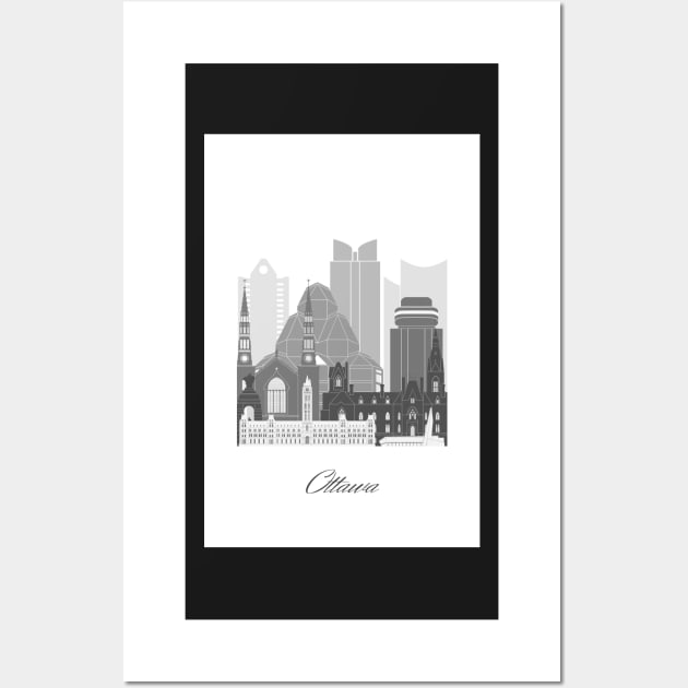 Ottawa, Canada, map skyline - 05 style Wall Art by GreenGreenDream